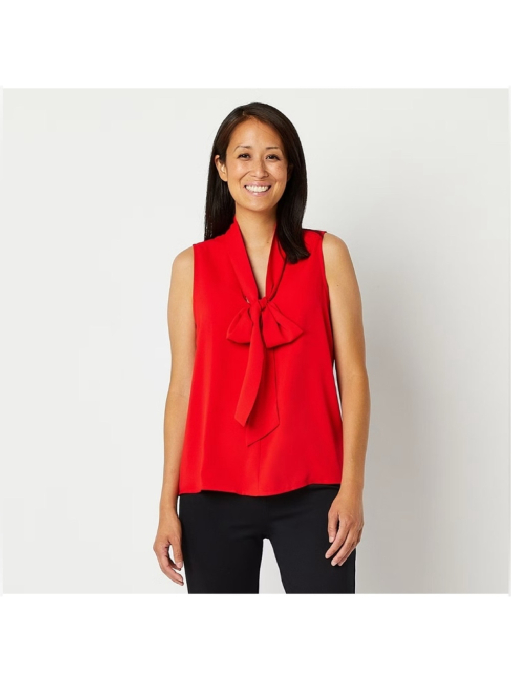 NEW Red Abbott Elementary Sleeveless Split Tie Neck Blouse 3X